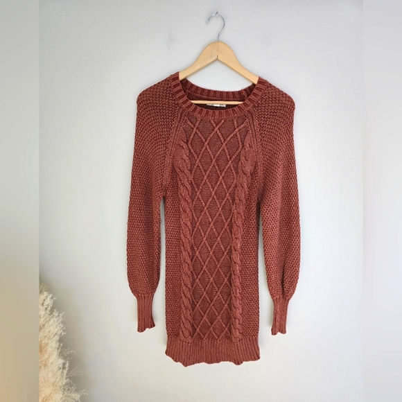 American eagle copper auburn  fall sweater dress cable knit size small petite - Picture 2 of 5